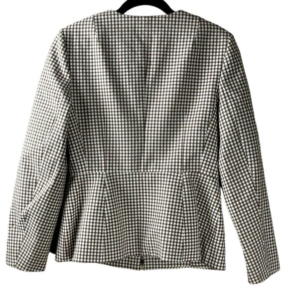 Theory Check Peplum-Back Sculpture Jacket Ivory Tan Grid Stretch Women's Size 10 - Picture 2 of 9